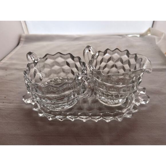 Vintage Clear Creamer and Sugar Set with Tray - Picture 2 of 9